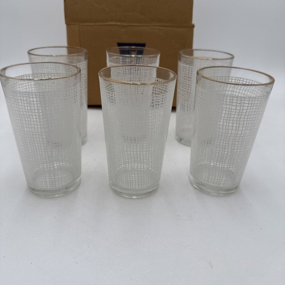 Vintage 1950's Mid Century Jeanette Glasses Tumblers Set Of 6 New MCM White NOS